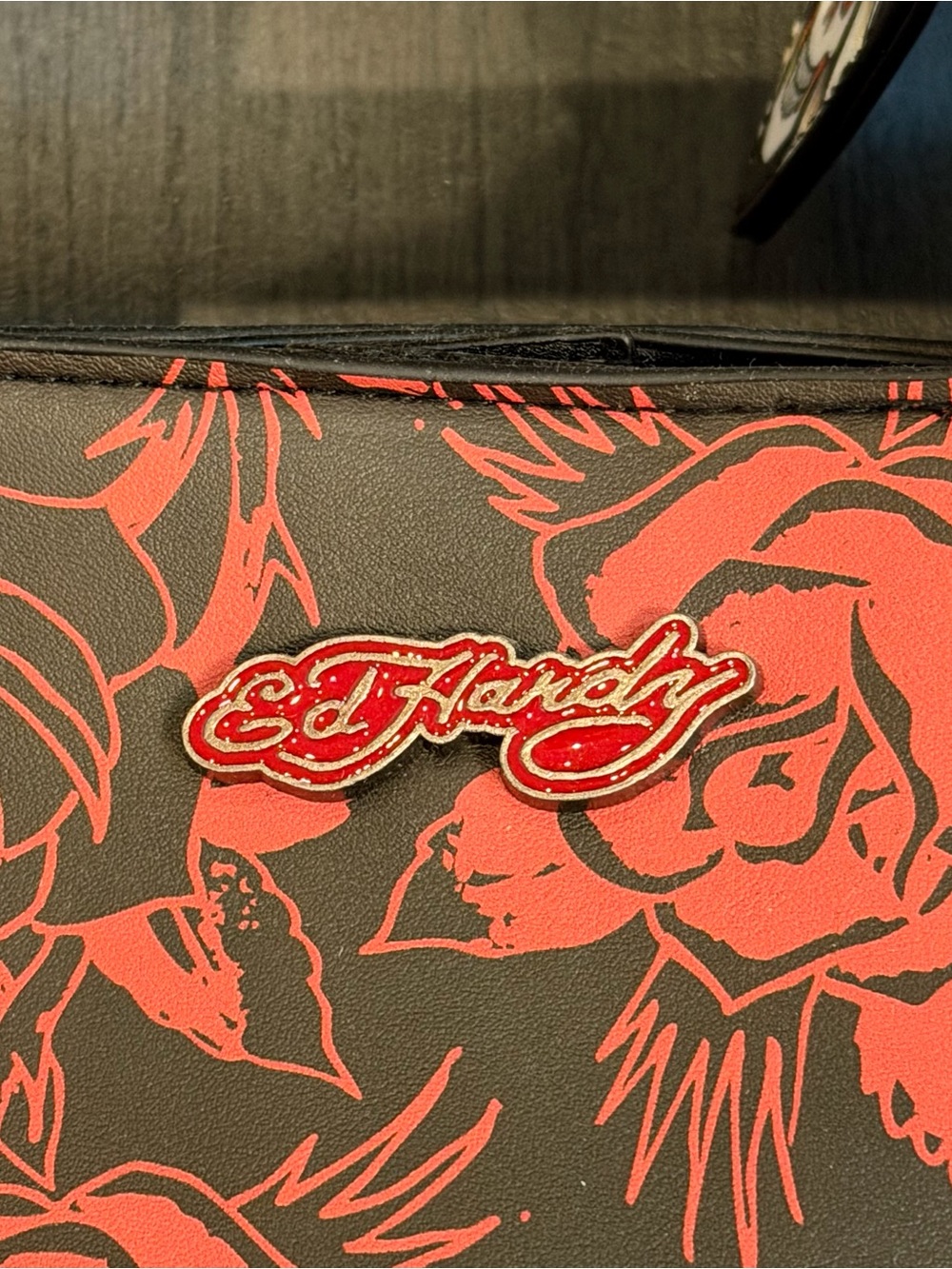 Ed Hardy Black & Red Rose Skull Tote with Stud Accents - Picture 6 of 8